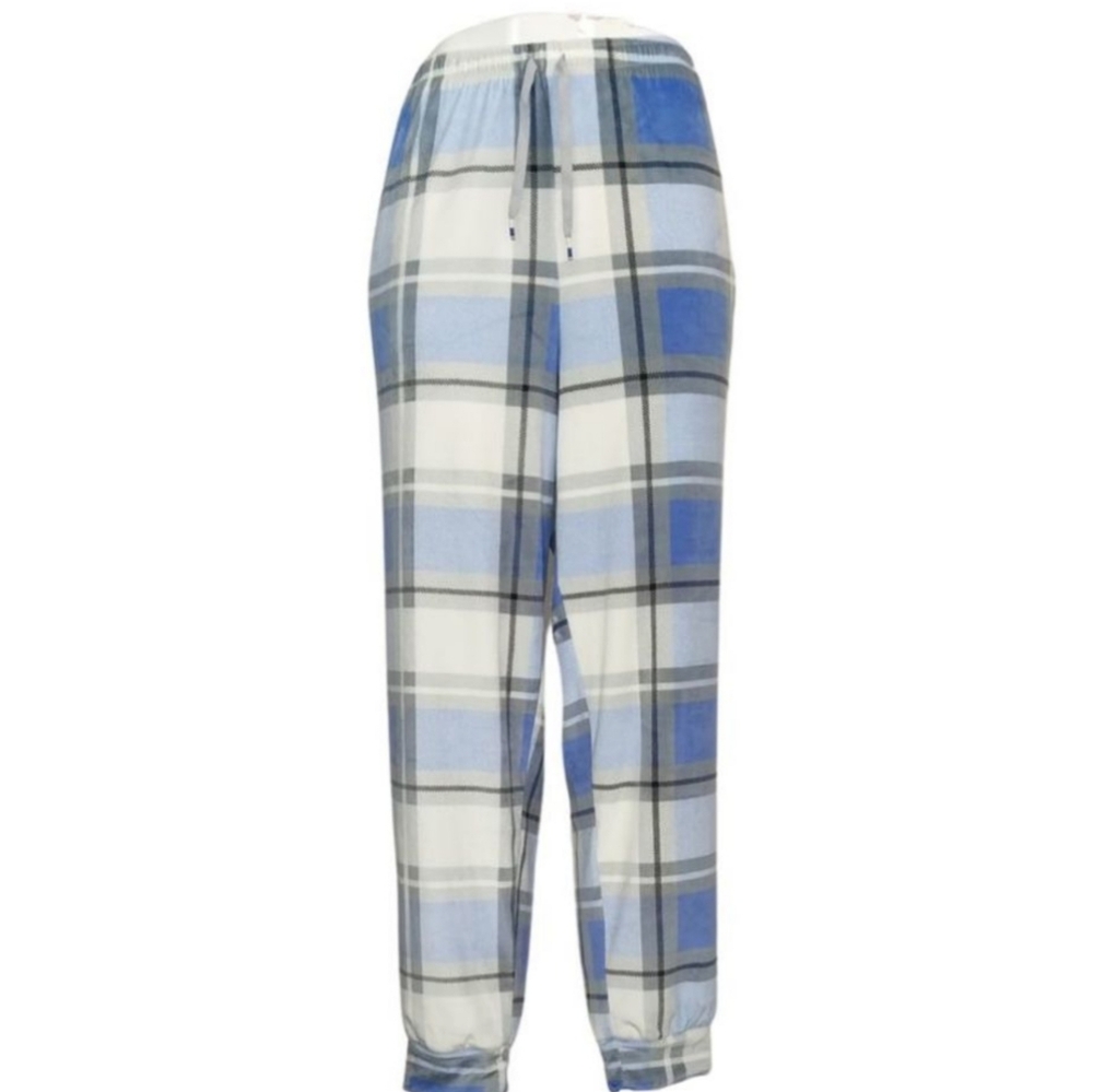 Cuddl Duds XL Women's Plush Fleece Cozy Blue Plaid Pajama Pants Bottoms